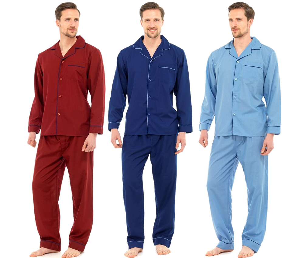 MENS TRADITIONAL PYJAMAS SET PLAIN PJ NIGHTWEAR LOUNGE WEAR TOP PANTS TROUSERS